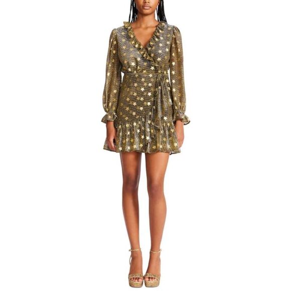 Betsey Johnson Womens Metallic Star Print Fit & Flare Dress Small - Picture 1 of 14